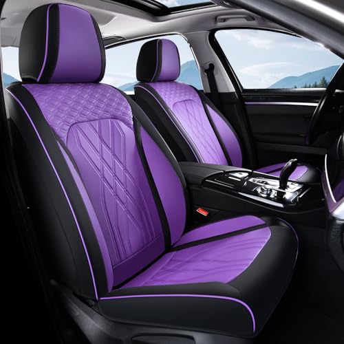 Image of FLORICH Seat Covers for Cars Purple Leather Car Seat Covers Front Pair Breathable Automotive Car Seat Cover Non-Slip Easy Installation Comfortable Universal Fit for Most Car Truck SUV, Black&Purple