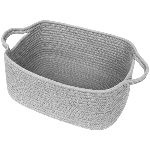 Image of Cute Gray Gift Basket, Woven Baskets for Gifts Empty, Cotton Rope Storage Bin for Organizing, Kids Cat Dog Toy Box, Baby Nursery Organizer, Wicker Easter Basket with Handle, Grey Room Decor