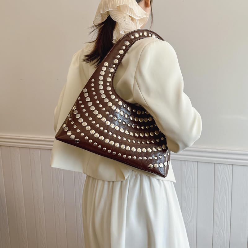 PU Leather Rivet Punk Bag Shoulder Underarm Bag Handbag Vintage Purse Niche Cool Personalized Casual Crescent Hobo3