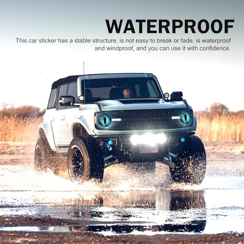 Image of 2 PCS Beast Eyes Decals, 3D Stereo Eyes Light Stickers, Round Eyes Light Decal, Wrangler Accessories Eyes Modification, Cool Car Body Decoration Stickers, Compatible with Wrangler (Blue)
