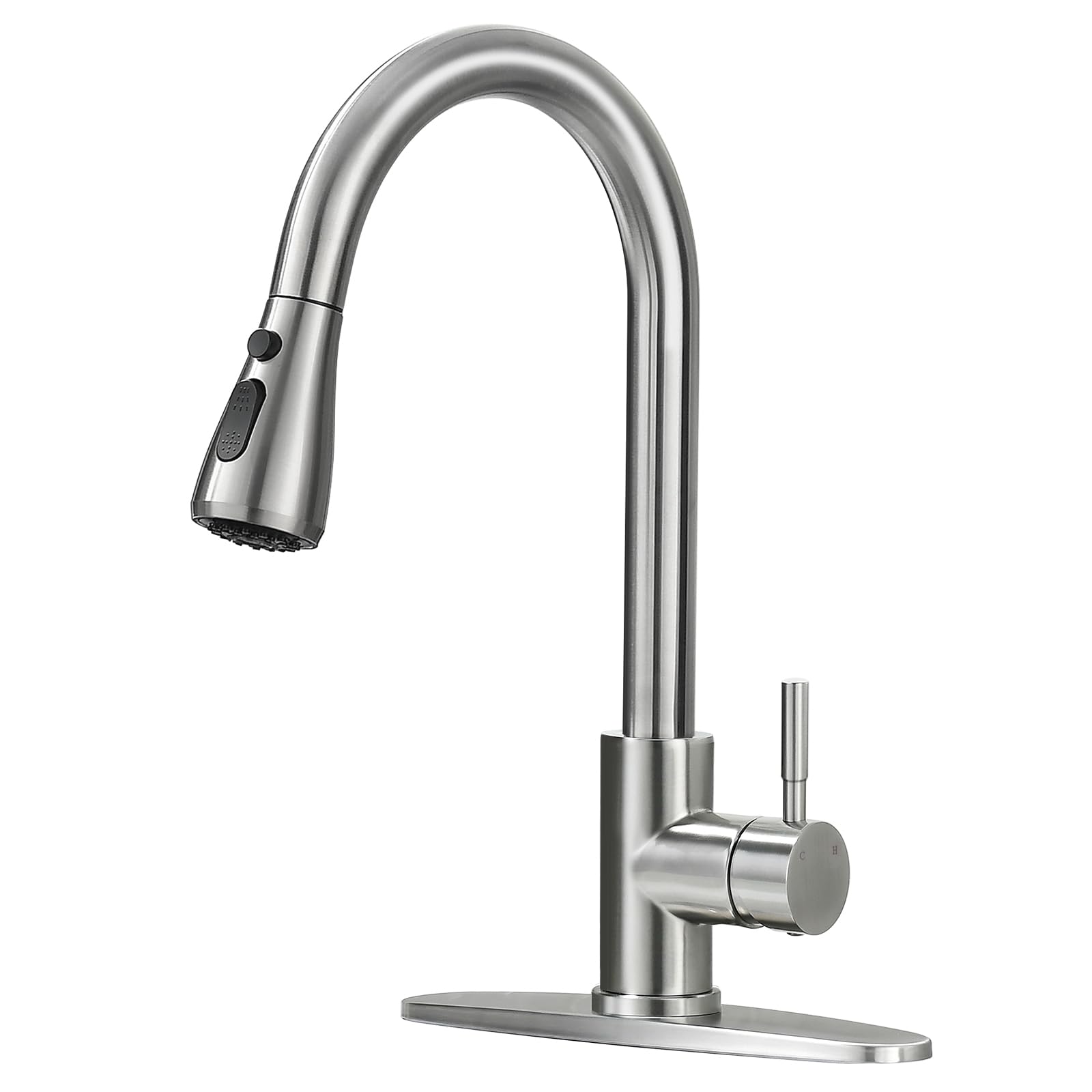 VFAUOSIT Kitchen Faucet with Pull Down Sprayer, Brushed Nickel High Arc | cUPC and NSF 61/372 Certified, 3 Spray Modes, 20-Inch Hose, 360° Swivel, Deck Plate Included, 15-Minute DIY Install