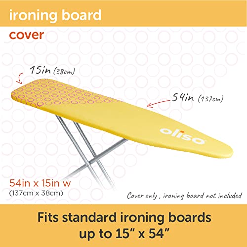 Image of oliso Ironing Board Cover and Pad - 100% Cotton - Standard 15 x 54 | Yellow, 5mm Thick Felt, Scorch Resistant, Wide Elastic Edge, Adjustable Straps, Heat Reflective