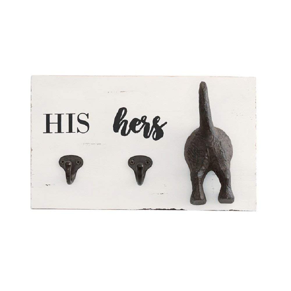 Mud Pie HIS, Hers & PUP Wall Hook, Wood, Cast Iron Finish, 6.5" x 11", Model 4343001