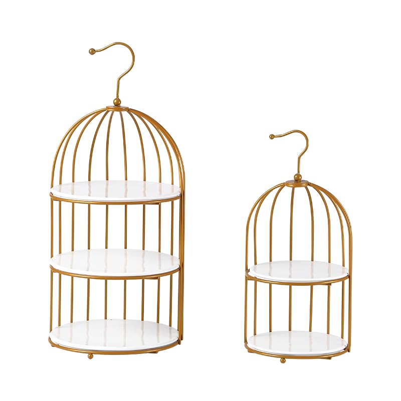 AIJIDIWO Gold Bird Cage Cupcake Stand Set, 2-Piece 3-Tier and 2-Tier Acrylic Dessert Display Trays, Metal Serving Stands for Wedding, Birthday, Baby Shower, Tea Party and Buffet Table Decor
