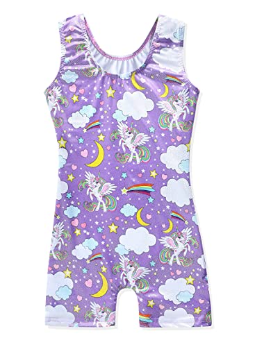 Leotards for Girls Gymnastics Toddler Dance Biketards Mermaid Unicorn Athletic Dance Wear Shiny Rainbow Blue Hotpink