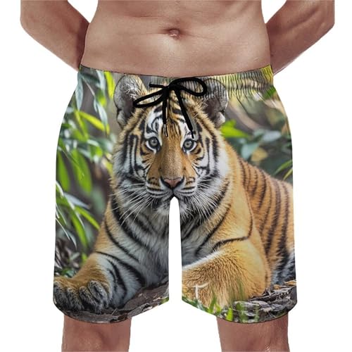 Mens Shorts Big Tiger Men Swim Trunks Quick-Dry Beach Shorts with Drawstring Pocket Bathing Suit