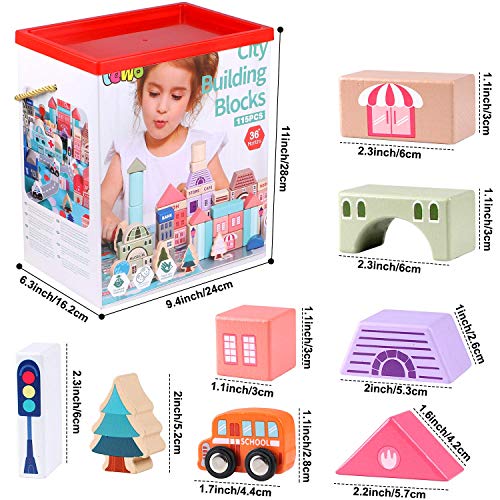 Lewo 115 Pcs Wooden Building Blocks With City Map Construction Building Sets City Building Blocks Stacking Blocks Preschool Educational Learning Toys For 3 4 5 6 Years Old Kids Boys Girls Children #TOP5