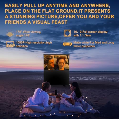 Image of LIHONG Screen 100 inch 16:9 Portable Manual Pull Up Floor Rising Projector Screen Indoor & Outdoor HD Matte White for Long Standard Projection Fast Setup for Home Theater Movies,Classroom,Office