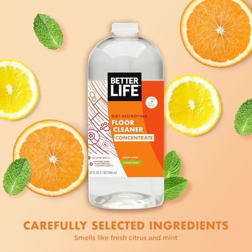 Image of Better Life Floor Cleaner Concentrate - Liquid Multipurpose Cleaner for Wood, Tile, Laminate, Vinyl, Bamboo - Hardwood Floor Cleaner for Mopping - Citrus Mint 1 Gal Concentrate