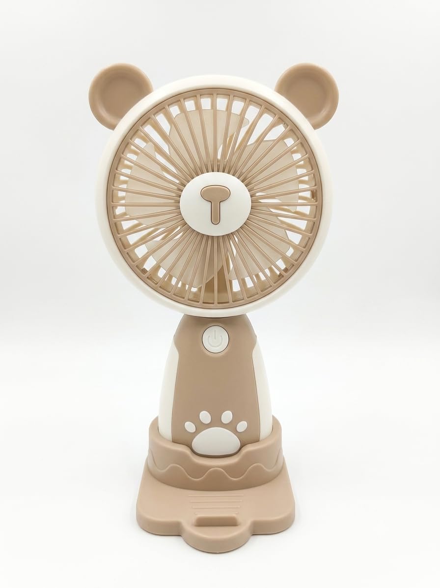 Cute Bear Portable Mini Desktop Fan with Stand, Brown | USB Rechargeable, Handheld or Desk Use, Kids & Children, Cartoon Design, Lightweight & Compact-image-48