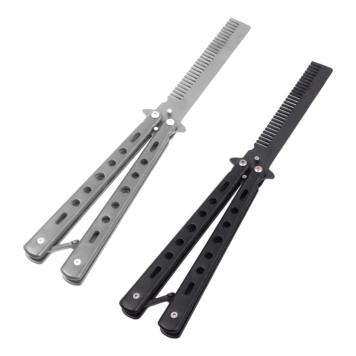 Tiardey 2PCS Butterfly Comb Foldable Pocket Comb Stainless Steel Spring Comb Folding Practice Training Butterfly Style Comb Hand Tool