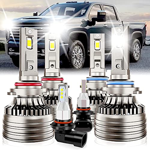Fit for (2003-2006) Chevy Silverado 1500/1500HD 2500/2500HD 3500 Led Headlight Bulbs 6000K Cool White 70W 28000 Lumens 9005/HB3 High Beam + 9006/HB4 Low Beam + 9145 Fog Light Extra Vision,Pack of 6
