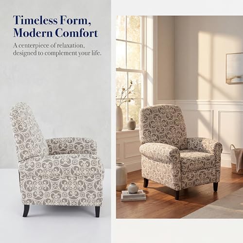 Image of Printed Linen Fabric Manual Recliner Chair with Rolled Armrest,Gray