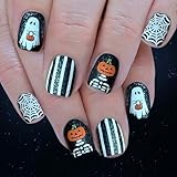 MEILVMEIJI 24個 ハロウィン 押しつけ爪 ホワイト クモの巣 パンプキン スケルトン キラキラ ABS 工具不要