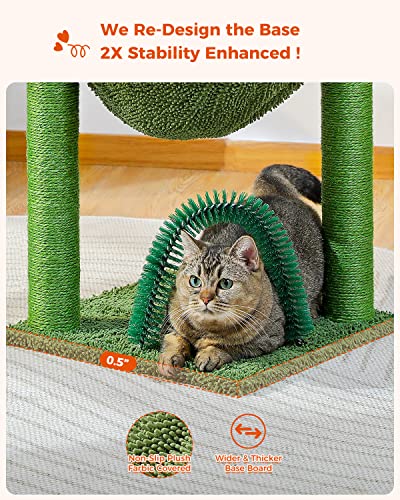 Muttros Cactus Cat Tree For Medium Cats With Arch Cat Self Groomer And Hammock, Cat Scratching Post For Indoor Kitten With Dangling Ball And Full Wrapped Natural Sisal Rope,Green #TOP2