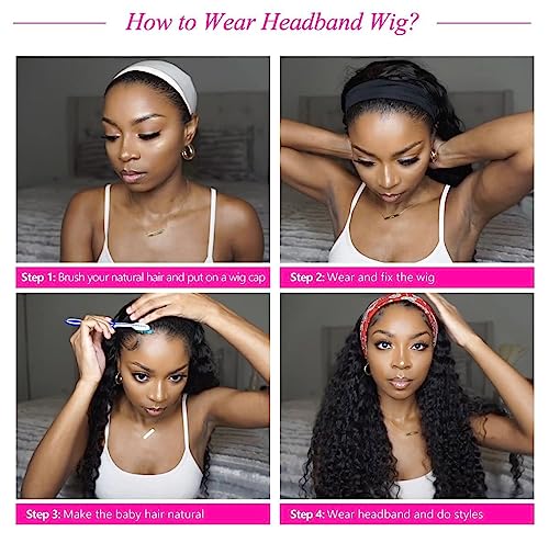 Image of Deep Wave Headband Wig Human Hair 22 Inch Brazilian Virgin Natural Black