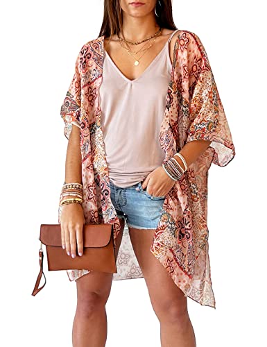 CATCHY & CRAFTY Swimsuit Coverup for Women Kimono Cardigan Beach Floral Boho Print Resort Wear Cruise Gift (Natural Multi Paisley)