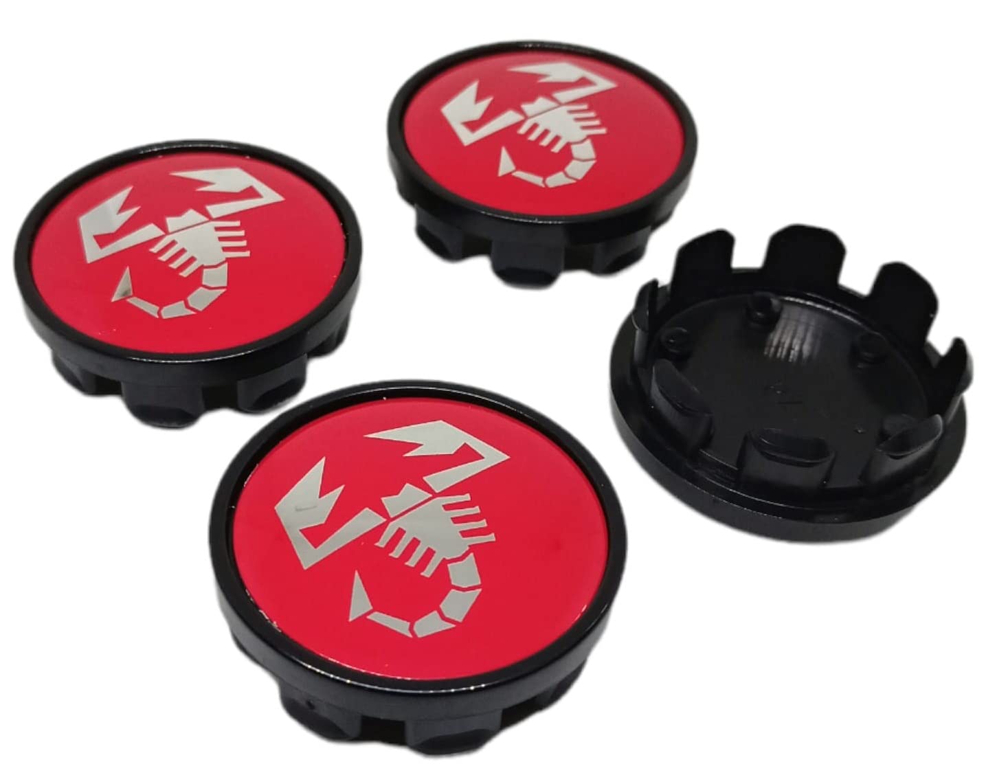 Set 4 Tappi Coprimozzo Copri Mozzo con Scorpione Diametro 50 mm Compatibili per ABARTH Cerchi Essesse Coppe Coppette per Cerchi in Lega Diametro 50 mm Rosso Argento