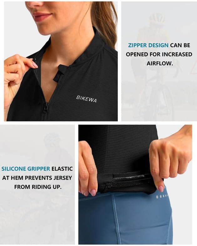 Women's Cycling Jersey Short Sleeve Bike Shirts Full Zipper Bicycle Biking Tops with Pockets Road Mountain Riding - Image 3