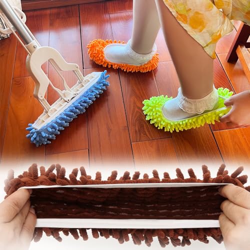 8 Stück Wischmopp Hausschuhe Bodenreinigung, Putzschuhe Damen Waschbare, Mop Schuhe Bodenwischer Hausschuhe für Küche und Badezimmer