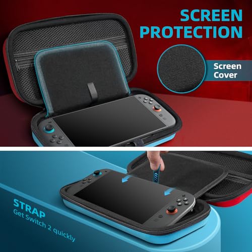 Image of TiMOVO Carrying Case for Nintendo Switch 2 (2025), Blue+Red | Large Capacity, Hard Shell Protective, 10 Game Card Slots, Pockets for Console & Accessories, Portable Travel Pouch