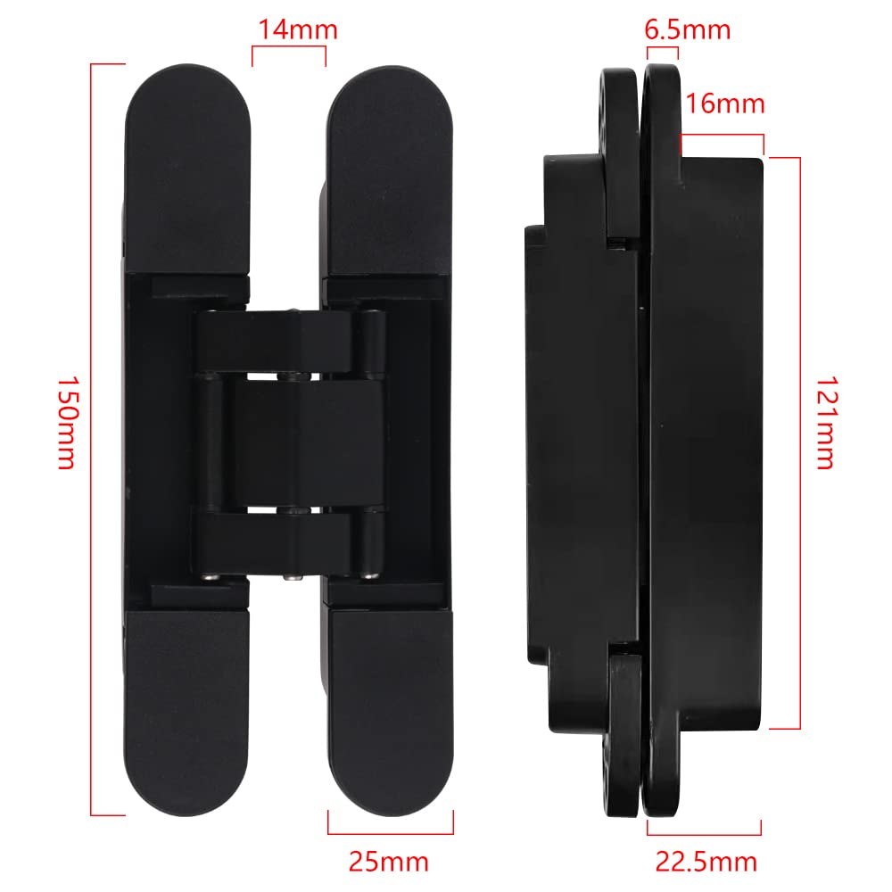 Moderna aleación de zinc negro + bisagras invisibles de aluminio, oscilación de 180 grados, resistente, oculta, ajustable en 3D, (15 cm (1 par), color negro