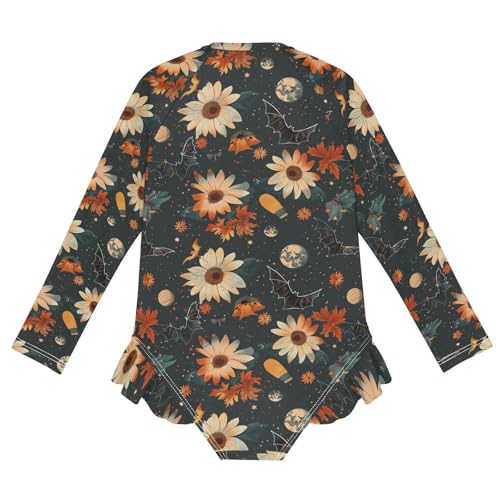 CaTaKu Girls One Piece Swimsuit Boho Halloween Bat Toddler Bathing Suit Long Sleeve UPF 50+ Rash Guard Swimwear 3-12Y2
