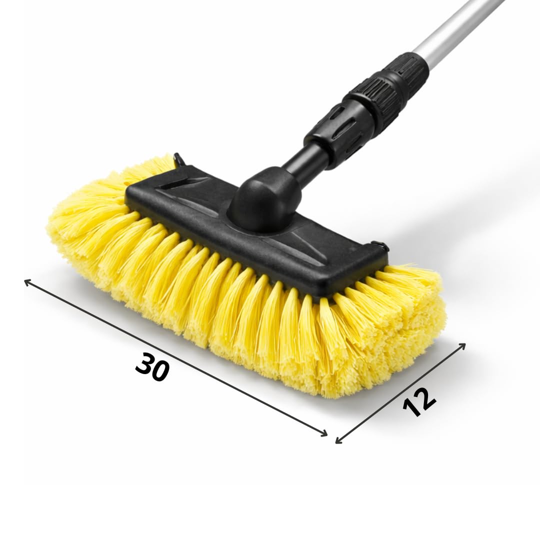 Cepillo de lavado para coche con mango telescópico de aluminio de hasta 250 cm con entrada de agua y interruptor de encendido/apagado flexible para coches, camiones, SUV y cepillos de lavado