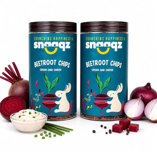 Image of Snaaqz Beetroot Chips Cream & Onion Combo | Pack of 2 (150g each) | Double Beetroot Crunch | High Protein, Vegan, Gluten Free, No Palm Oil, Trans Fat Free, Baked Healthy Snack with Natural Ingredients