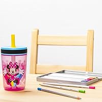 Vista 3 de Zak Designs - Juego de vasos Disney Kelso de 15 onzas (Ratón Minnie) con tapa atornillada a prueba de fugas y popote, hecho de plástico duradero