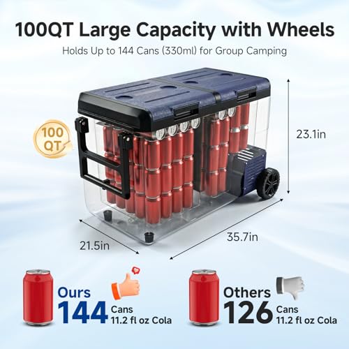 Image of BODEGACOOLER 100QT Portable Car Refrigerator Freezer with Wheels, 12V Fridge Freezer, Electric Cooler for Car, -20℃ Car Freezer, 12 Volt Refrigerator Portable for Camping, RV, Travel, IPX4, Quiet