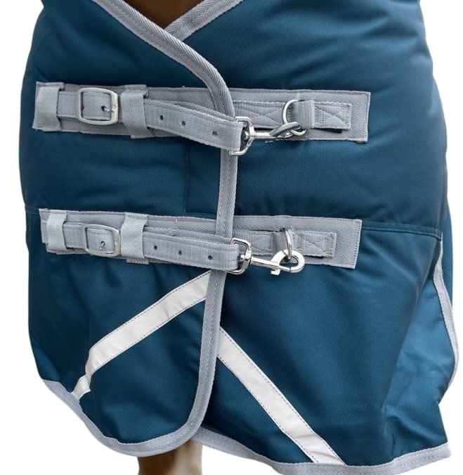 1680Denier Ballistic Nylon HEAVYDUTY Horse Winter Blanket 300GSM (Waterproof/Breathable/Snow & Wind Proof Horse Turnout Blanket) (76, Teal-Grey-Trim)