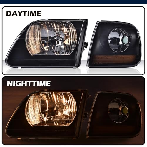 Image of GRAND ORANGE Headlight Assembly & Parking Lights Compatible with Ford F150 1997-2003 /Fit Ford F250 97-99 /Fit Ford Expedition 97-02 Clear Black Amber
