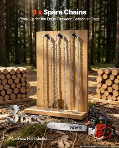 Image of VEVOR Chainsaw Chain 3 Pack 18 Inch 0.325 inch Pitch 0.058 inch Gauge 72 Drive Link