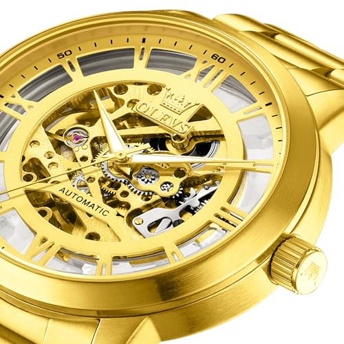 Image of OLEVS Automatic Watches for Men 43MM Skeleton Large Dial 3Hand Self Winding Watch Stainless Steel Dress Luxury Mechanical Waterproof Luminous Wirst Watch Gift