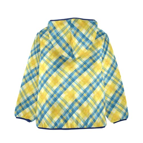 Yellow Blue Buffalo Plaid Boys Fleece Coat,Children's Zip-Up Hoodie Jacket,Baby Warm Fashion Outerwear 3-10T,A1133632
