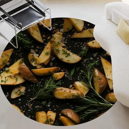 Round Rug 4ft Circle Area Rug Potato Wedges Oven Roasted