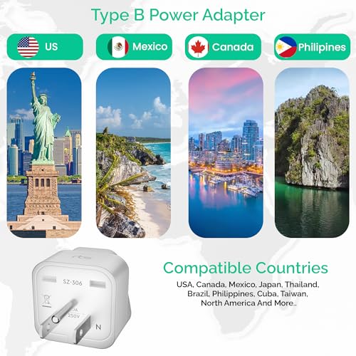 Image of rts India US Converter Plug, India to USA, Canada & More - Type B Universal Travel Adapter Plug Compatible India to USA, Canada, Mexico, Japan, Thailand, Brazil, Philippines, Cuba, Taiwan (White)