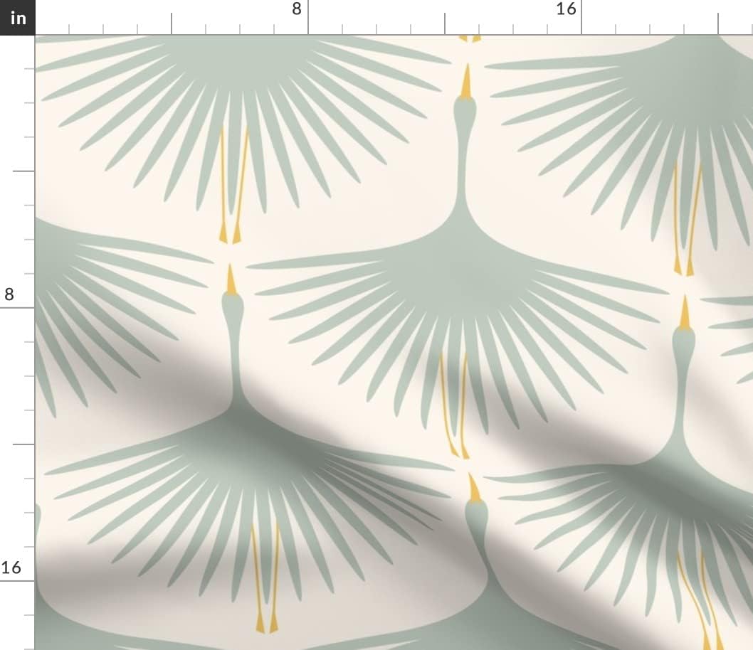 Spoonflower Fabric - Art Deco Swans Nautical Blue Beige Wingspans Flying Feathers Birds Printed on Petal Signature Cotton Fabric Fat Quarter - Sewing Quilting Apparel Crafts Decor