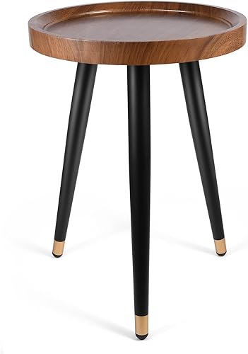 Soporte para plantas para interiores, mesa de madera de nogal de mediados de siglo, soporte alto de metal resistente, mesa auxiliar redonda moderna