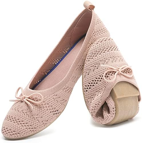 HEAWISH Women’s Flats Shoes Comfortable Crochet Lace Mesh Round Toe Slip On Casual Ballet Flats Dress Shoes(Pink, US11)