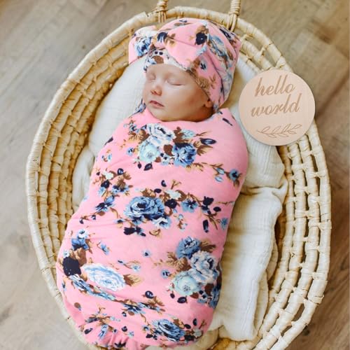 Image of AQOKKA Baby Swaddle Blankets with Bow Hat Headband Set Infant Receiving Blankets Swaddles for Newborns Unisex Toddler Swaddle Wrap Sets for Baby Girls Boys Nursery Warm Shower Gift