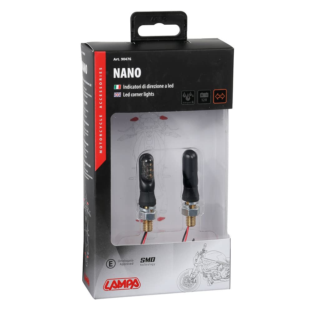Compatible con bordes intermitentes de par de LED homologados de 12 V micro nano para moto, lámpara intermitente deportiva negra lente ahumada 35 x 18 mm