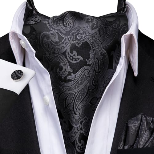 Image of Dubulle Paisley Floral Ascot for Men Self Tie Mens Cravat and Pocket Square Cufflinks Wedding