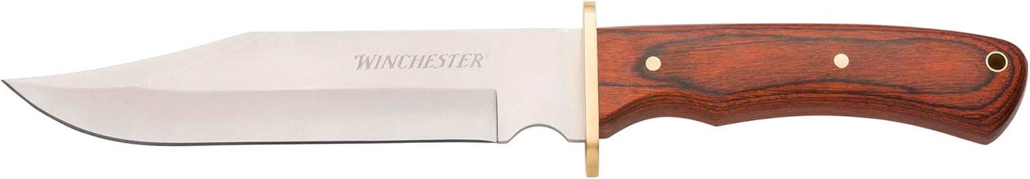 Winchester Knives Wood Handle Bowie Knife Extra Large 13.75 inch Length for Hunting and Camping; Includes Nylon Belt Sheath