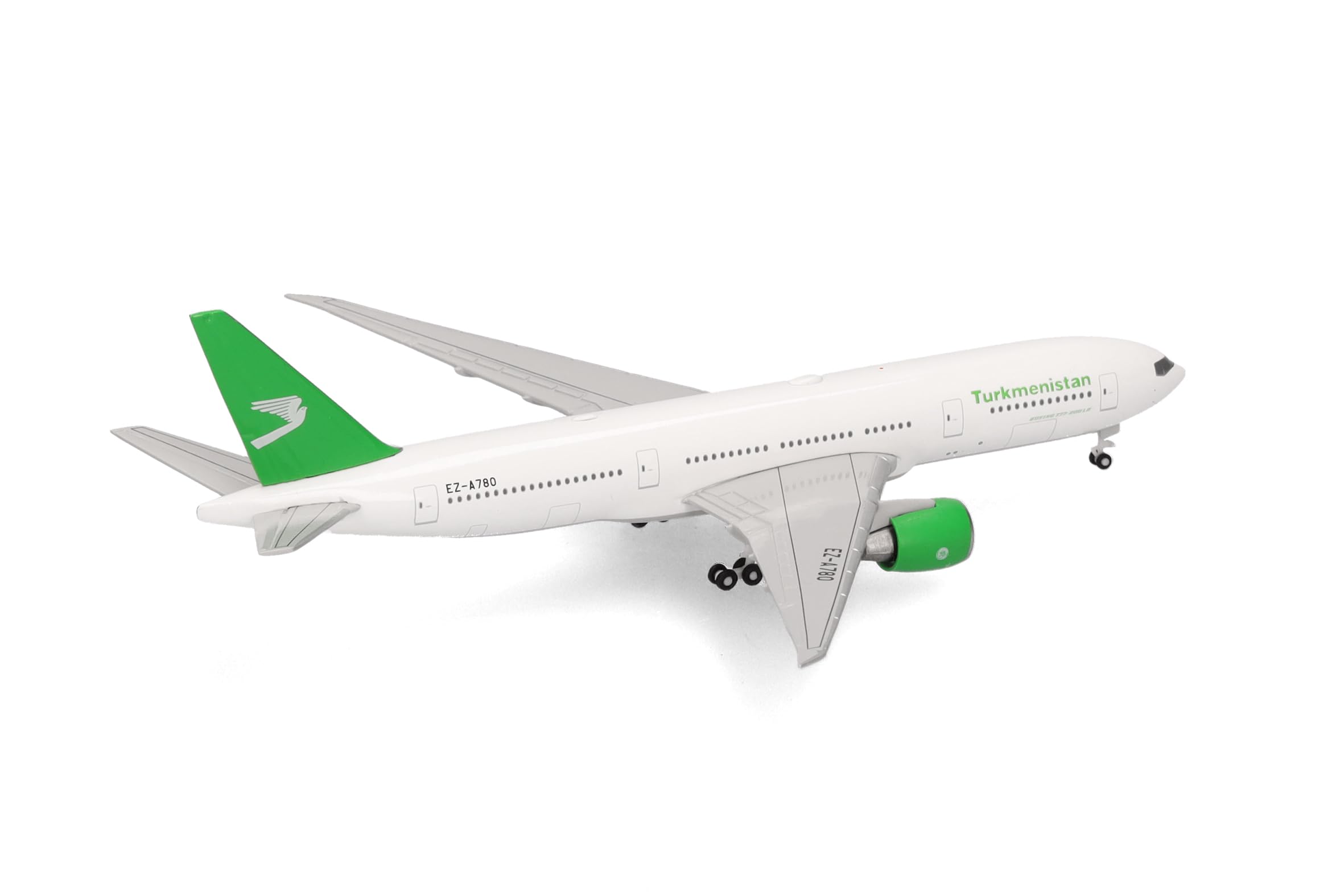Herpa Modellflugzeug Turkmenistan Airlines Boeing 777-200LR Miniatur im Maßstab 1:500, Sammlerstück, Flugzeug Modell ohne Standfuß, Metall