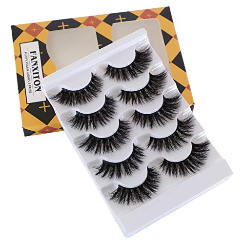 5D Volume Faux Mink Lashes, FANXITON False Eyelashes Full Fluffy Fake Eyelashes 5 Pairs