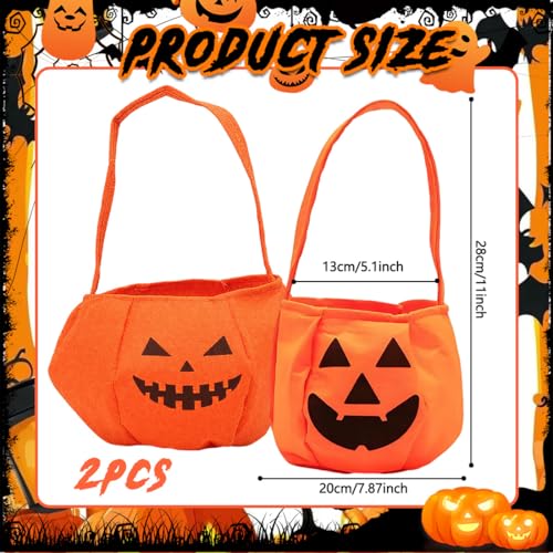 UIEXAY 2 Stück Kürbis Sammeltasche,Halloween Kürbis Candy Bag,Kürbis Halloween Eimer,Kürbis Halloween Beutel,Kürbis Halloween Bag,Süßigkeits Tasche,Für Halloween Party Maskerade