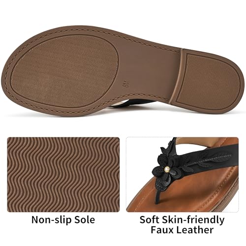 Ablanczoom Flip Flops for Womens Sandals: Summer Beach Flat Thong Sandals for Women Dressy Comfortable Vacation Floral Slides Shoes 20254