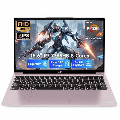 Image of NIMO Gaming Laptop 15.6 inch, AMD Ryzen 7 7735HS (Boost 4.75GHz), 16GB DDR5 RAM, 512GB PCIe 4.0 SSD, Windows 11 Home, 1080P FHD Display, Backlit Keyboard, 100W PD Fast Charge, 2X Full-Function USB-C